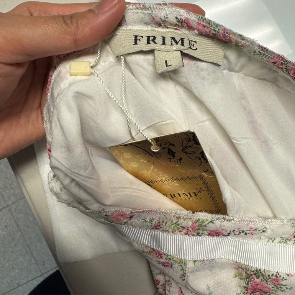 Frime White Floral Pleated Midi Skirt Size L Romantic Cottagecore Flowy Vintage - Picture 11 of 13